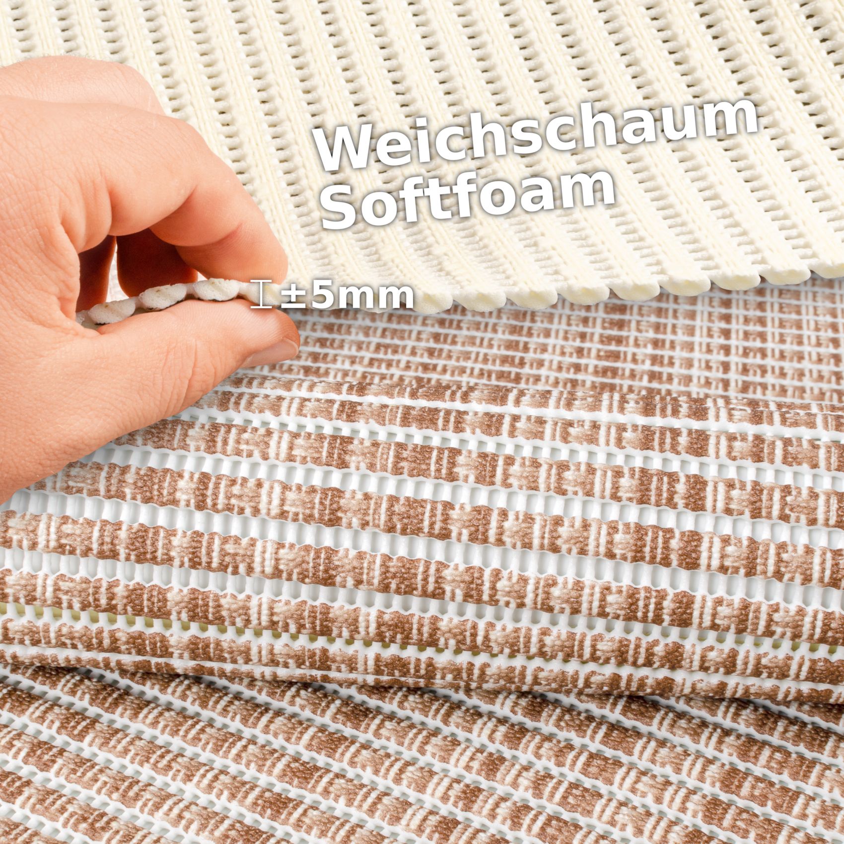 Badematte aus Meterware Leinen Optik Braun Breite 55cm Weichschaummatte Badvorleger 120cm