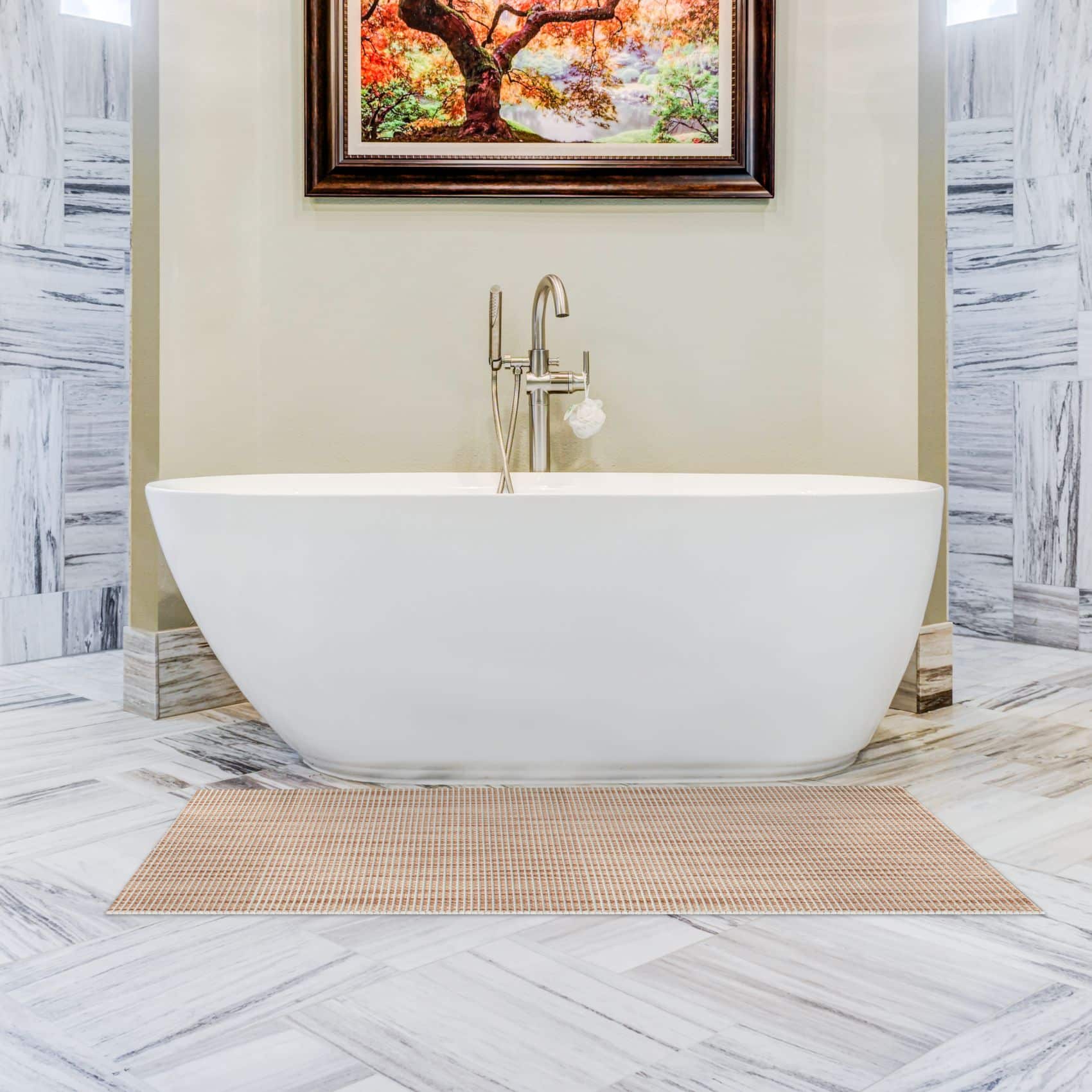 Badematte aus Meterware Leinen Optik Braun Breite 55cm Weichschaummatte Badvorleger 120cm