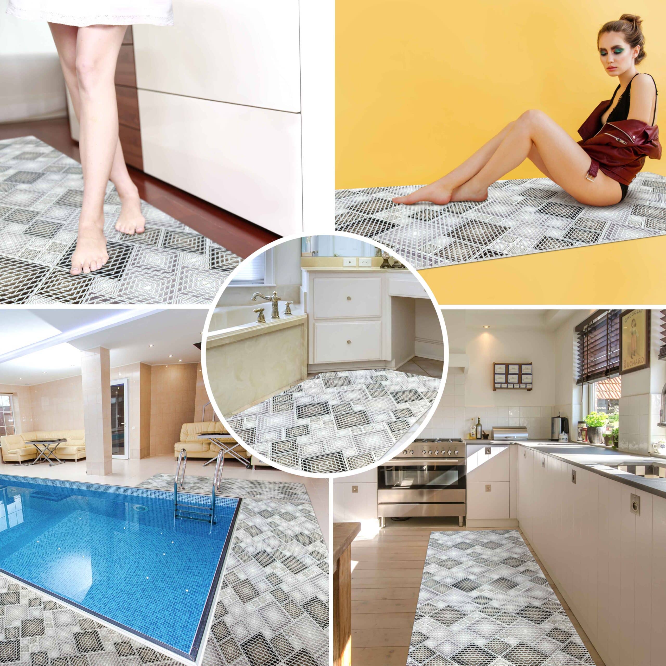 Badematte aus Meterware Karo Grau Breite 65cm Weichschaummatte Badvorleger 45cm