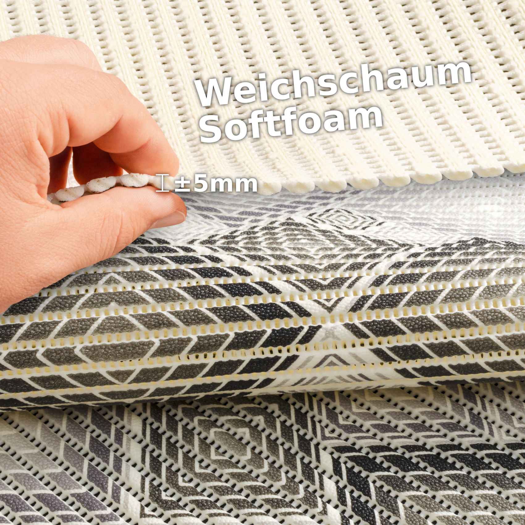 DM135B130_50 Badematte aus Meterware Karo Grau Breite 65cm Weichschaummatte Badvorleger 45cm