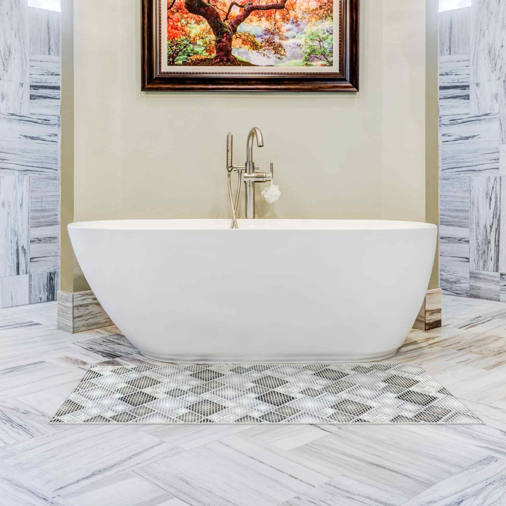 Badematte aus Meterware Karo Grau Breite 65cm Weichschaummatte Badvorleger 45cm