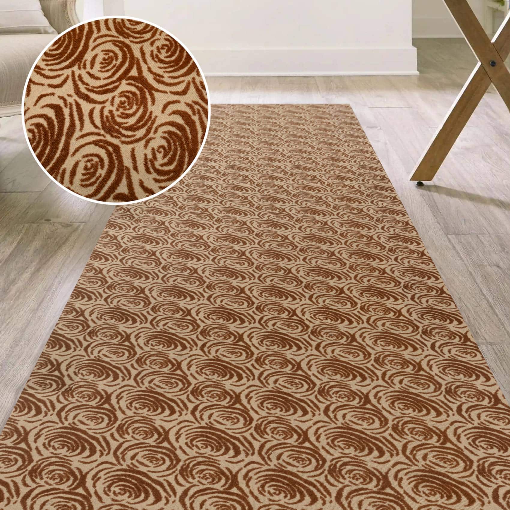 Teppichläufer Läufer Flur Küchenläufer rutschfest Rosen Beig Breite 65cm / 100cm