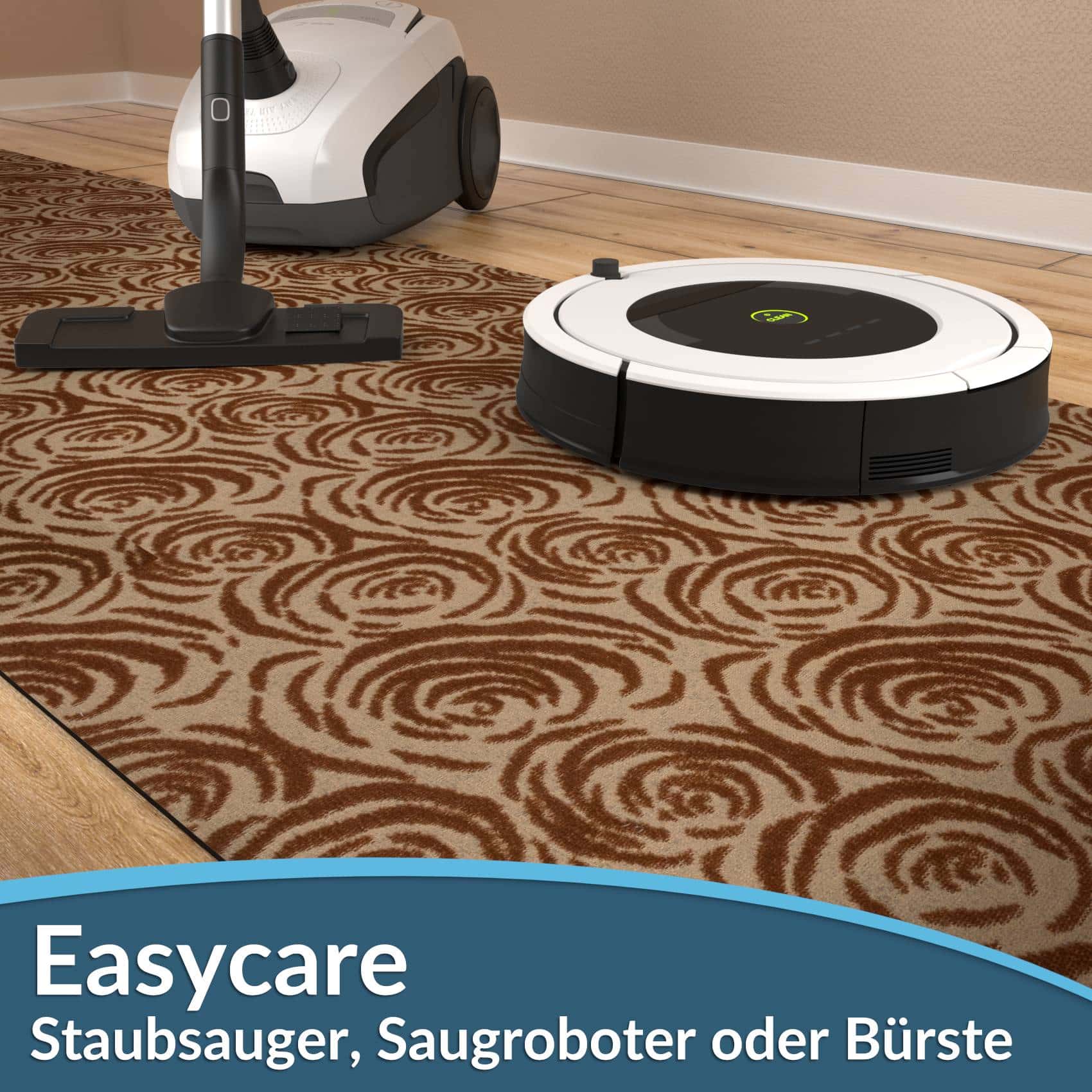 Teppichläufer Läufer Flur Küchenläufer rutschfest Rosen Beig Breite 65cm / 100cm