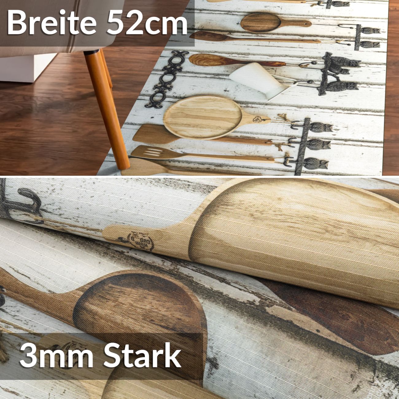 Küchenläufer waschbar Textil + PVC Küchenteppich rutschfest Sprinty Cucina New Mehrfarbig 50cm Breit