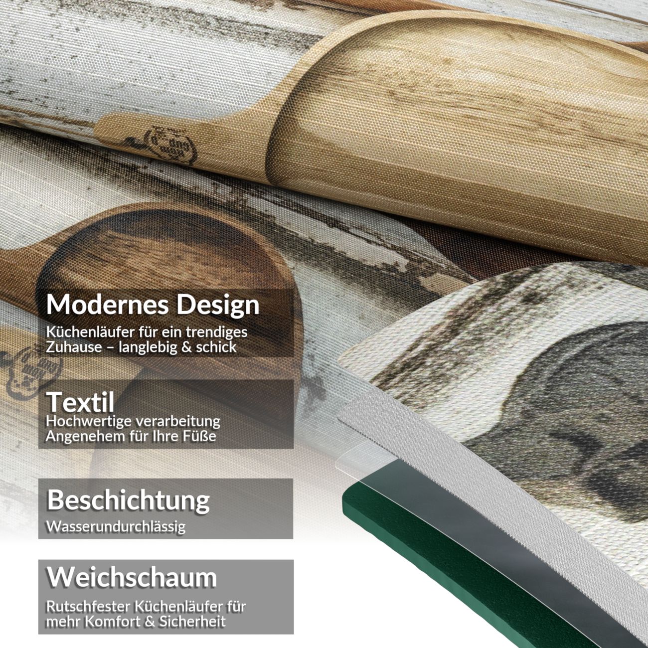 Küchenläufer waschbar Textil + PVC Küchenteppich rutschfest Sprinty Cucina New Mehrfarbig 50cm Breit