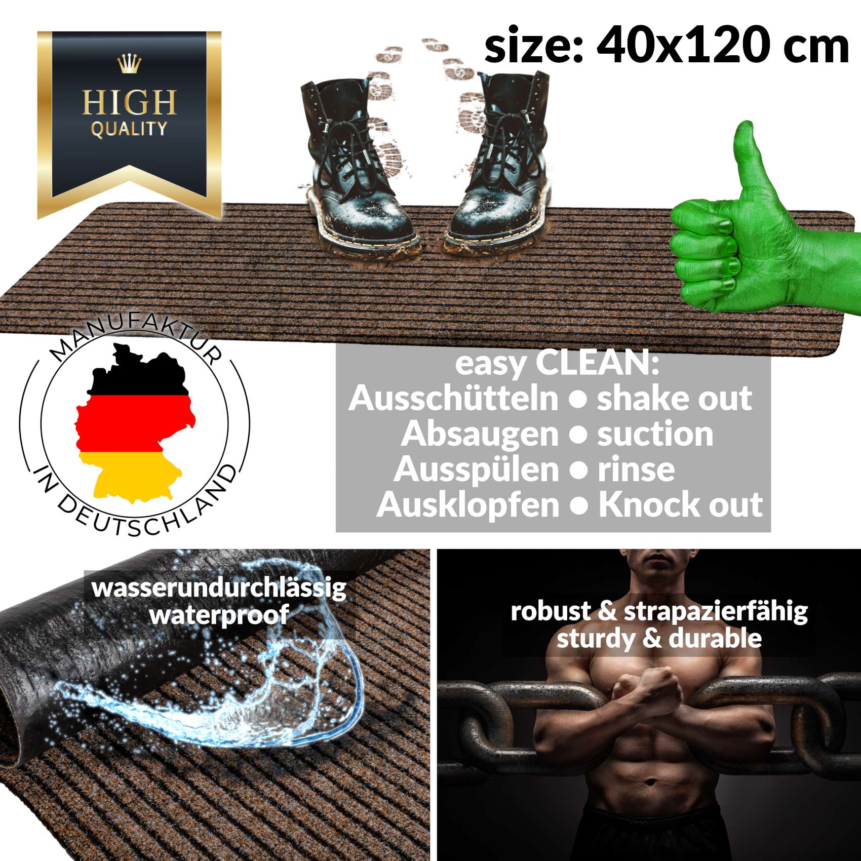 Kopie von Schmutzfangmatte Fußmatte MISCHA 40x60cm Braun #1