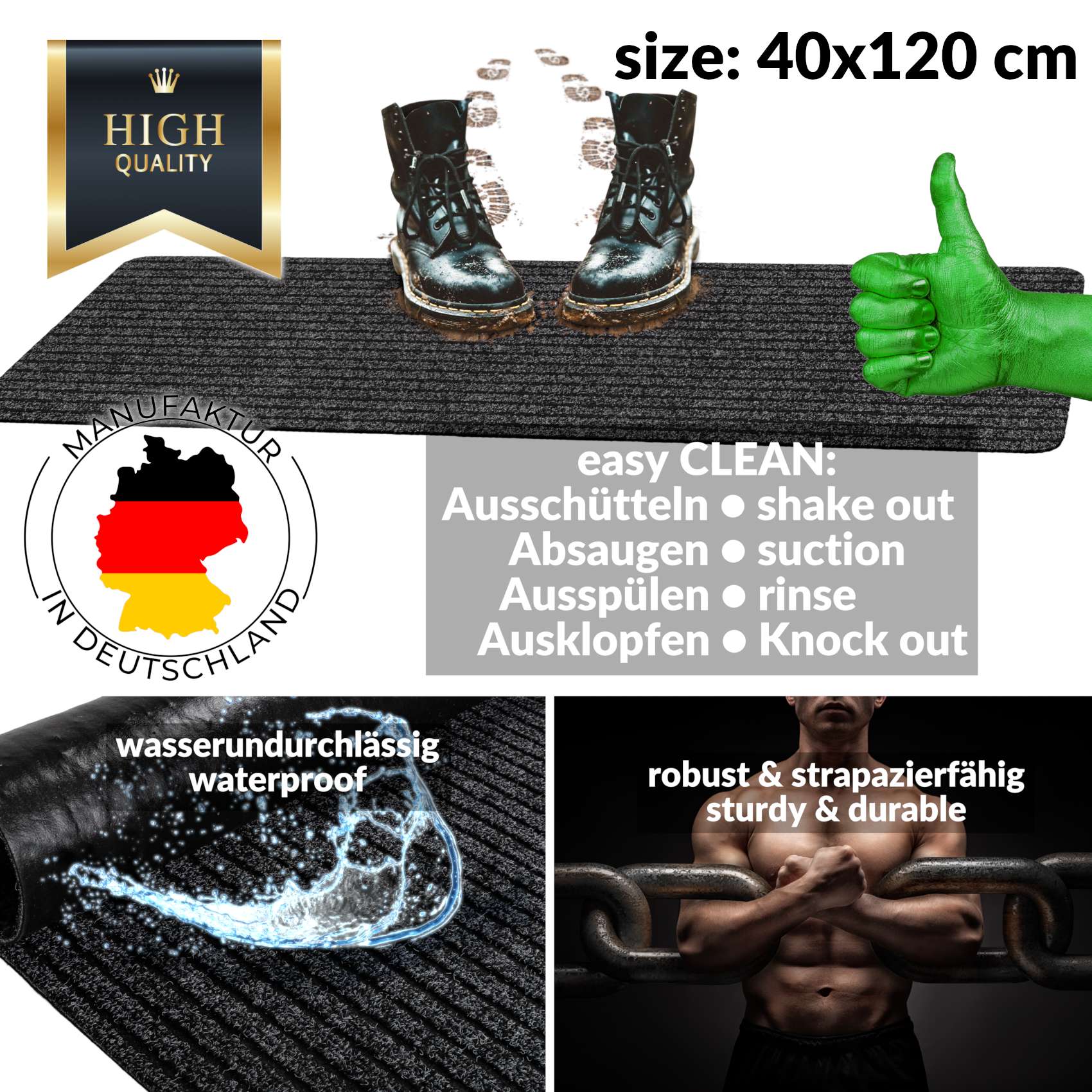 Kopie von Schmutzfangmatte Fußmatte MISCHA 40x60cm Schwarz #1