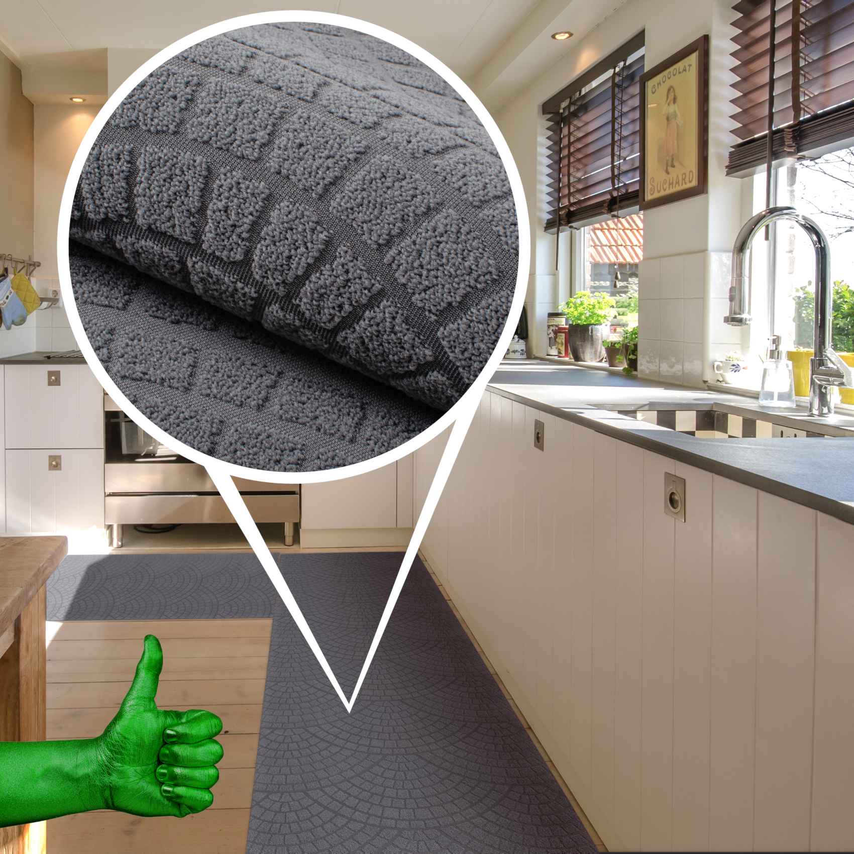 Küchenläufer Premium 3-Schicht Boden gummiert Läufer waschbar Davis Anthrazit 65x85cm