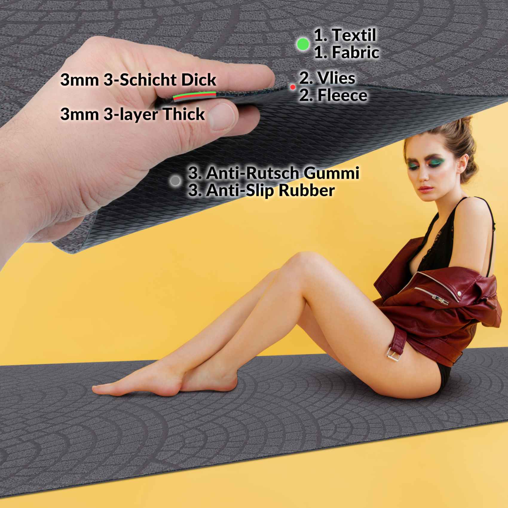 Küchenläufer Premium 3-Schicht Boden gummiert Läufer waschbar Davis Anthrazit 65x85cm