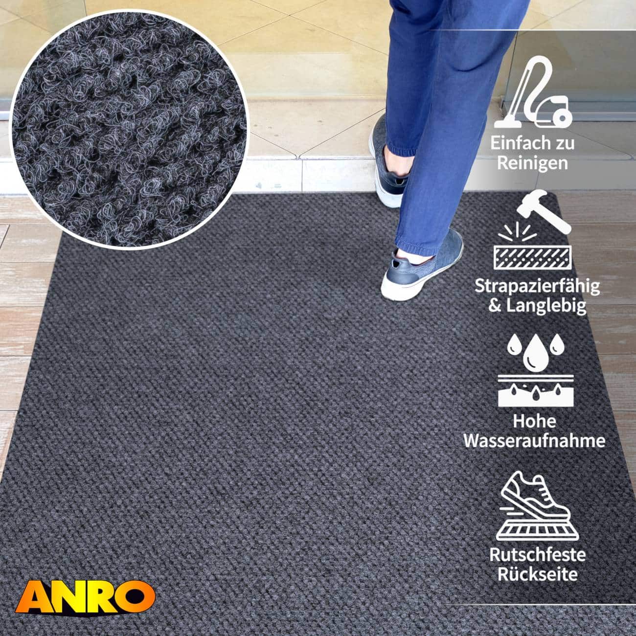 Schmutzfangmatte Fußmatte Fußabtreter Sauberlaufmatte Fußabstreifer Bob extrem robust Grau