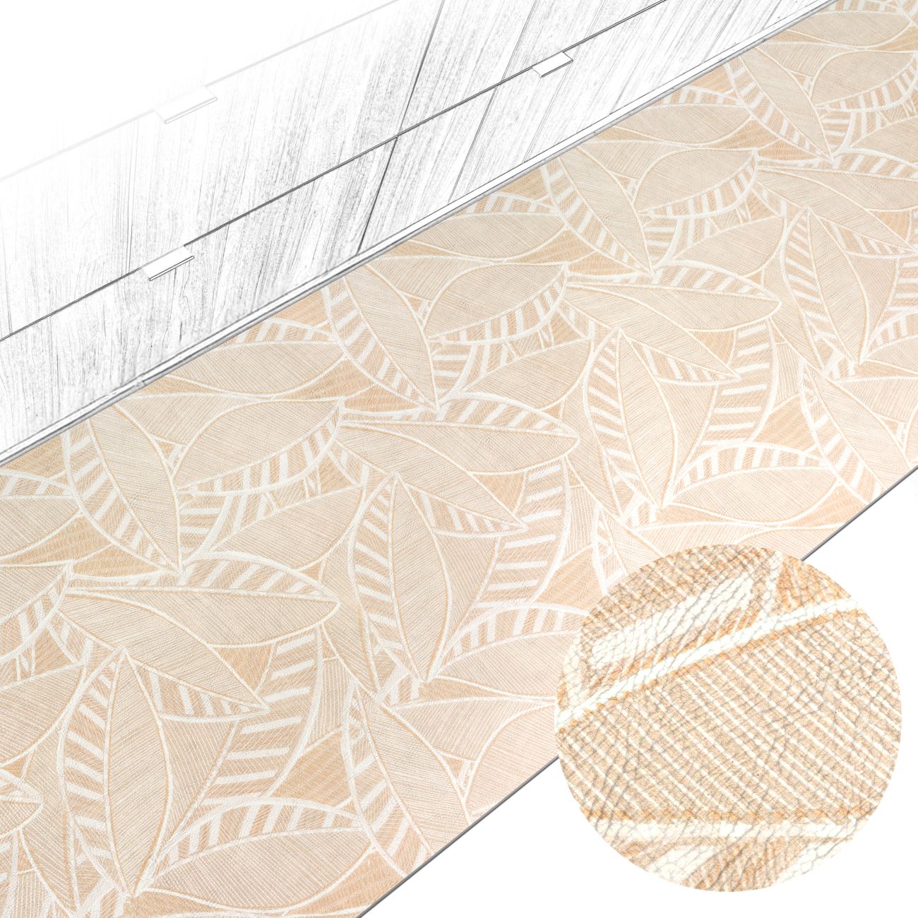 ANRO Küchenläufer abwaschbar Blätter LADY Läufer stark pflegeleicht Küchenteppich, Rechteckig, Höhe: 3 mm, robust schmutzabweisend 67x100cm Botanical Beige robust