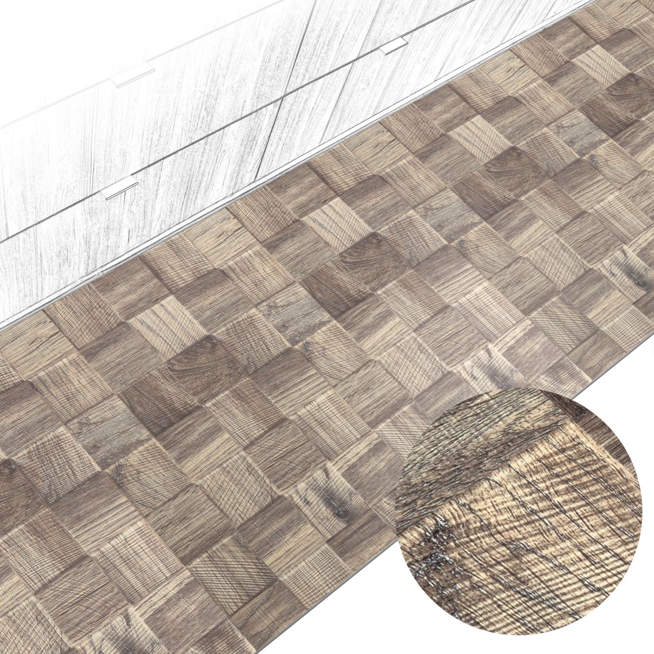 ANRO Küchenläufer abwaschbar Holz LADY Läufer stark pflegeleicht Küchenteppich, Rechteckig, Höhe: 3 mm, robust schmutzabweisend 67x100cm Patchwork Taupe robust