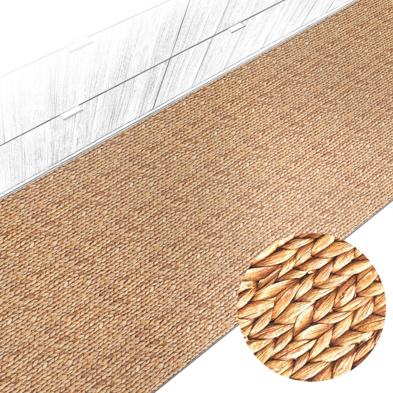 ANRO Küchenläufer abwaschbar Japan LADY Läufer pflegeleicht Küchenteppich, Rechteckig, Höhe: 3 mm, robust schmutzabweisend 67x100cm Rustikal Natur robust