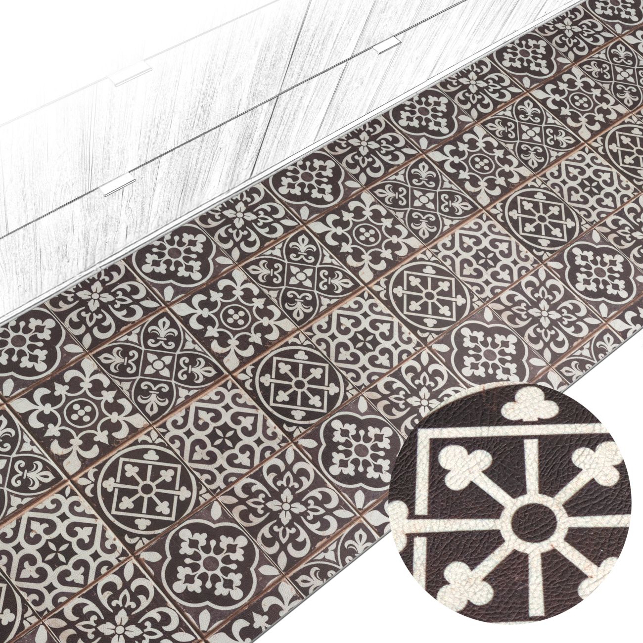 ANRO Küchenläufer abwaschbar Arabesk LADY Läufer stark pflegeleicht Küchenteppich, Rechteckig, Höhe: 3 mm, robust schmutzabweisend 67x100cm Vintage Schwarz robust