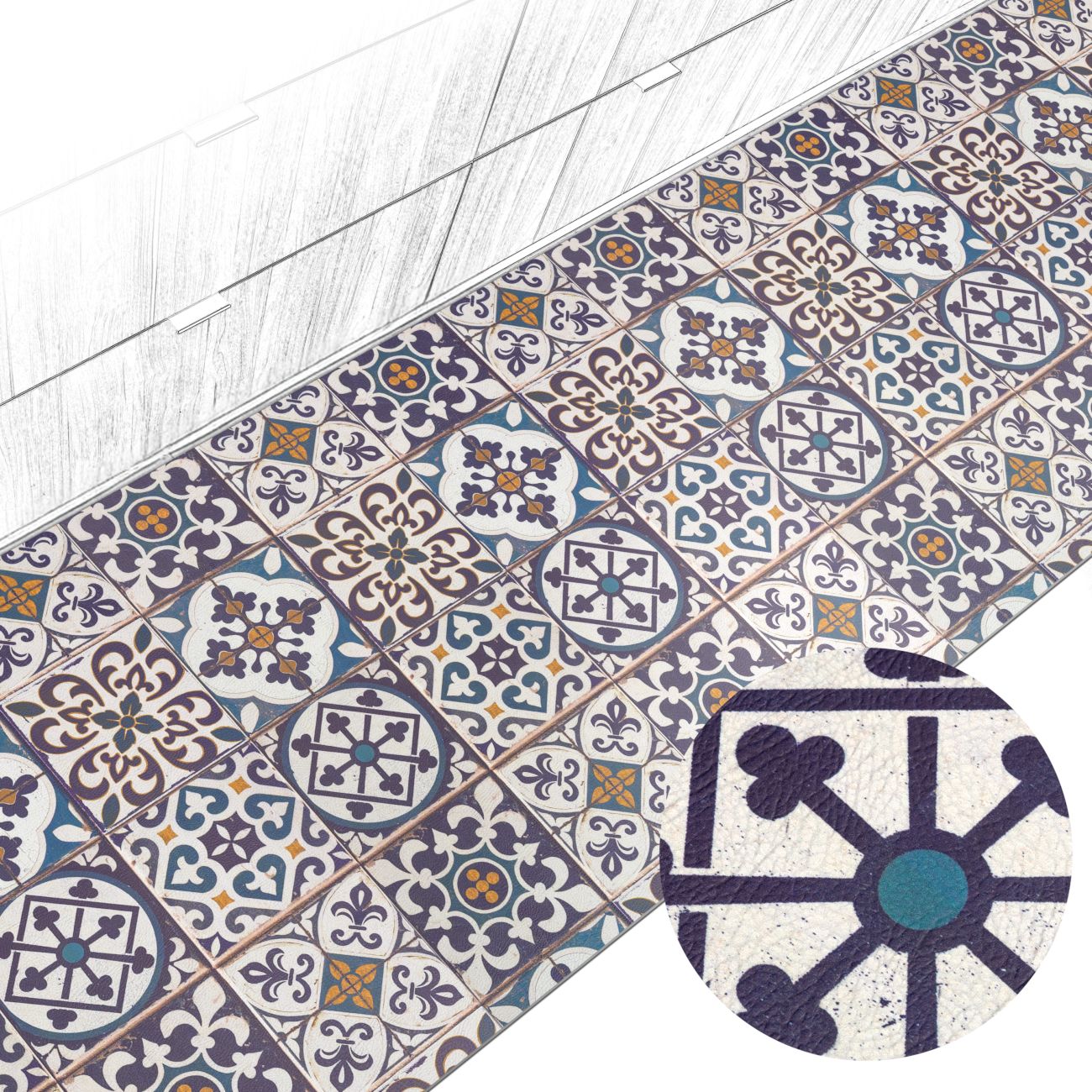 ANRO Küchenläufer abwaschbar Arabesk LADY Läufer stark pflegeleicht Küchenteppich, Rechteckig, Höhe: 3 mm, robust schmutzabweisend 67x100cm Boho Blau robust