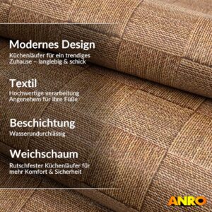 Küchenläufer Küchenteppich abwaschbar Teppichläufer Küche Läufer Flur Küchenvorleger rutschfest Patchwork Holz Beige Breite 67cm