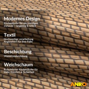 Küchenläufer Küchenteppich abwaschbar Teppichläufer Küche Läufer Flur Küchenvorleger rutschfest Flechtwerk Optik Breite 67cm