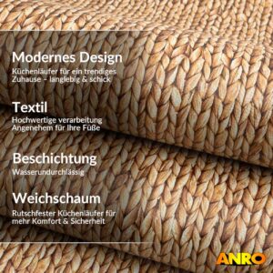 Küchenläufer Küchenteppich abwaschbar Teppichläufer Küche Läufer Flur Küchenvorleger rutschfest Zopfmuster  Breite 67cm