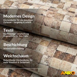 Küchenläufer Küchenteppich abwaschbar Teppichläufer Küche Läufer Flur Küchenvorleger rutschfest Travertin-Mosaik Breite 67cm