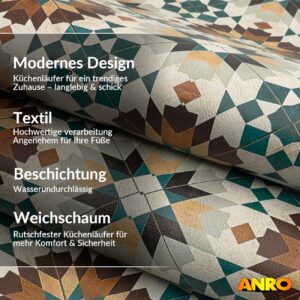 Küchenläufer Küchenteppich abwaschbar Teppichläufer Küche Läufer Flur Küchenvorleger rutschfest Vintagefliesen Breite 67cm