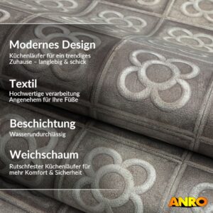 Küchenläufer Küchenteppich abwaschbar Teppichläufer Küche Läufer Flur Küchenvorleger rutschfest Barcelona-Blume Breite 67cm