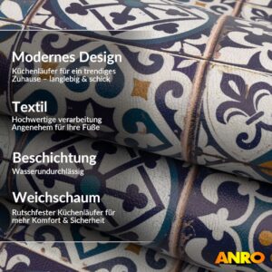 Küchenläufer Küchenteppich abwaschbar Teppichläufer Küche Läufer Flur Küchenvorleger rutschfest Maurische Fliesen Breite 67cm