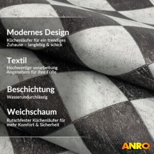 Küchenläufer Küchenteppich abwaschbar Teppichläufer Küche Läufer Flur Küchenvorleger rutschfest Schachfliesen Breite 67cm