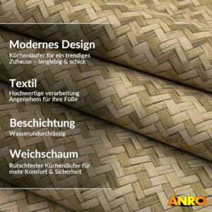 Küchenläufer Küchenteppich abwaschbar Teppichläufer Küche Läufer Flur Küchenvorleger rutschfest Lavin Breite 67cm