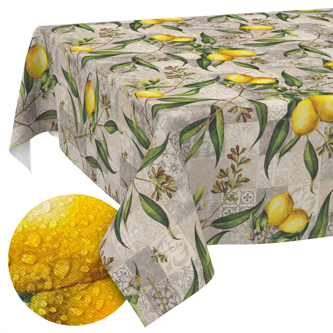 ANRO Tischdecke abwaschbar Madrid Stoff Premium Mediterran Zitrone (Einzelstück 1-tlg), Stoff schmutzabweisend 90x130cm Mediterran Grau