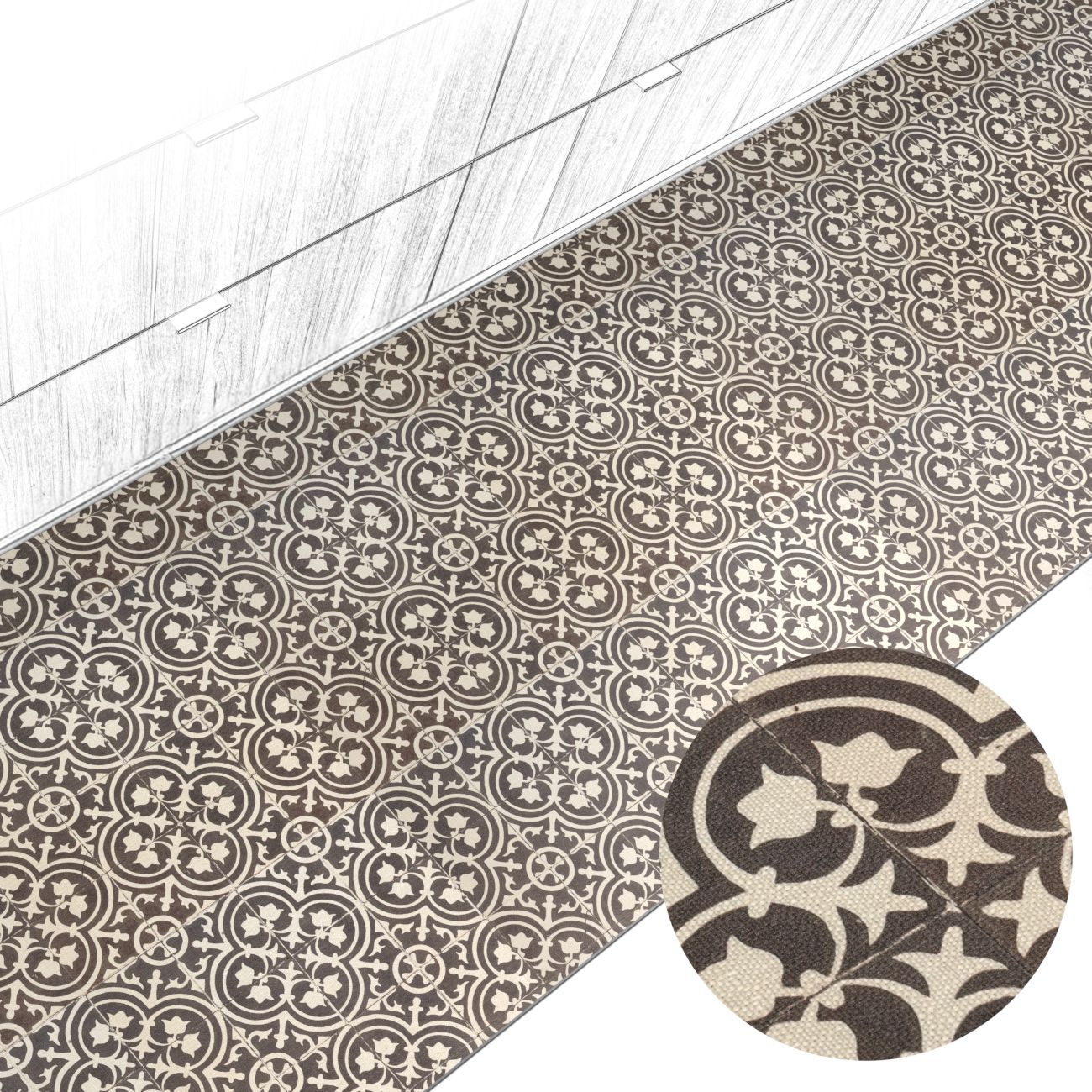 ANRO Küchenläufer Premium Arabesk RUNNA Läufer Küchenteppich Stoff-Teppich, Rechteckig, Höhe: 3 mm, Stoff schmutzabweisend 67x100cm Vintage Schwarz robust