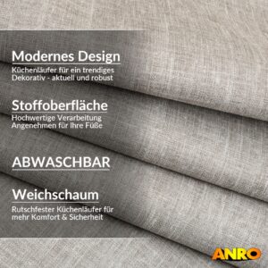 Küchenläufer Küchenteppich abwaschbar Teppichläufer Küche Läufer Flur Küchenvorleger rutschfest Uni Grau Breite 67cm