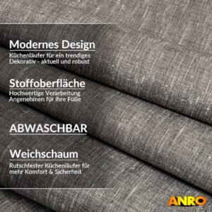Küchenläufer Küchenteppich abwaschbar Teppichläufer Küche Läufer Flur Küchenvorleger rutschfest Uni Anthrazit Breite 67cm