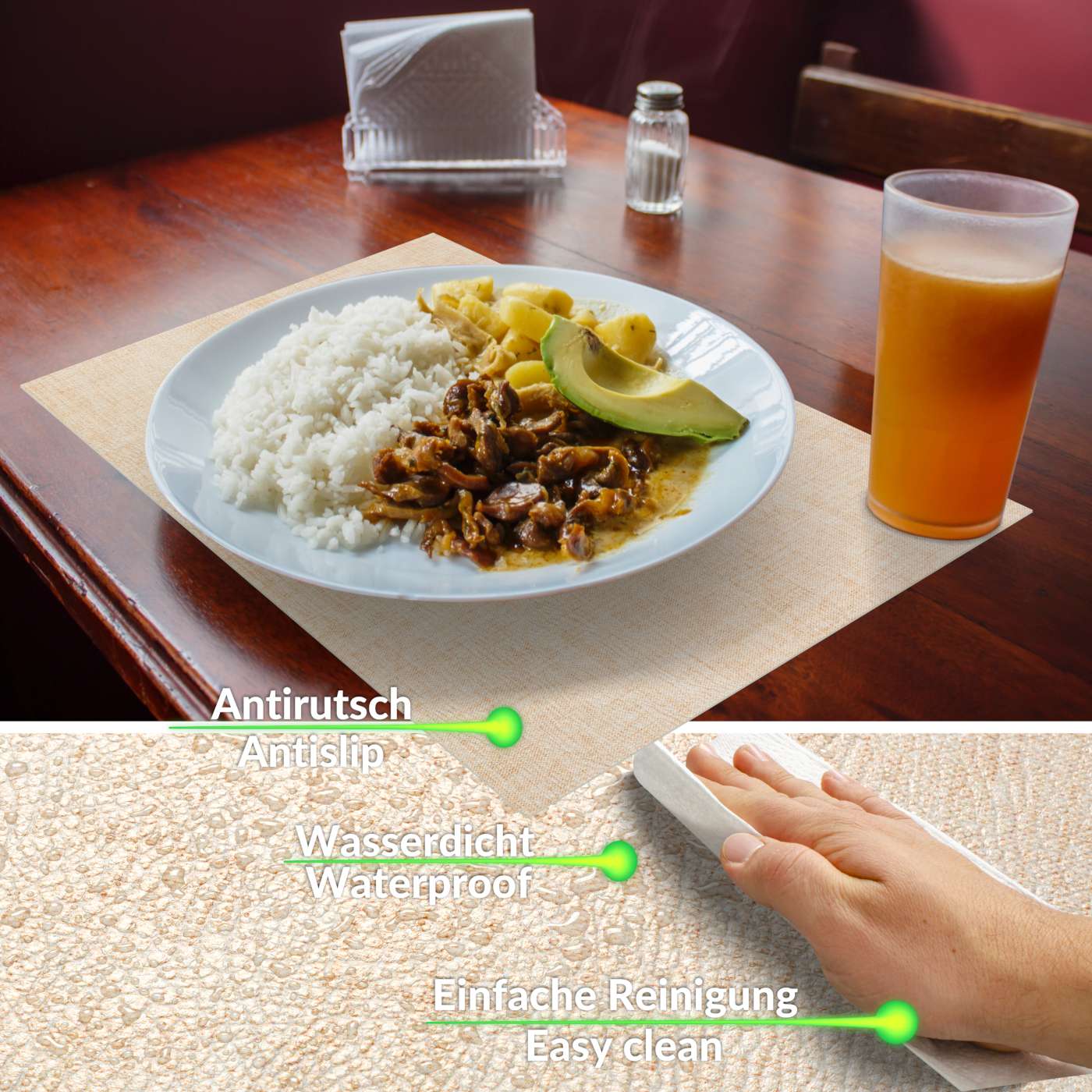 Tischset Platzset Platzdeckchen abwaschbar Tischuntersetzer PVC hitzebeständig Leinen Beige 30x45cm