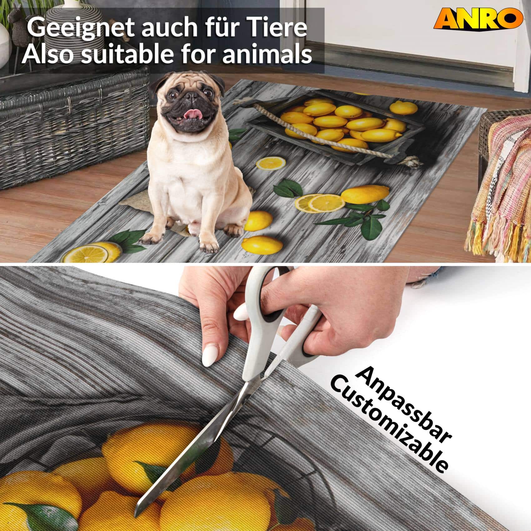 Küchenläufer Teppichläufer abwaschbar Läufer Flur rutschfest pflegeleicht Zitronen 52cm Breite 80 x 52 cm