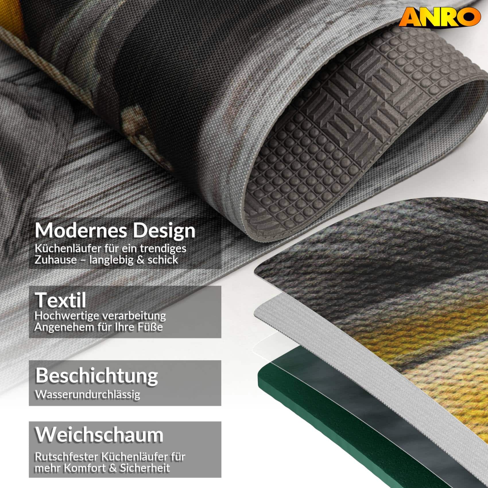 Küchenläufer Teppichläufer abwaschbar Läufer Flur rutschfest pflegeleicht Zitronen 52cm Breite 80 x 52 cm