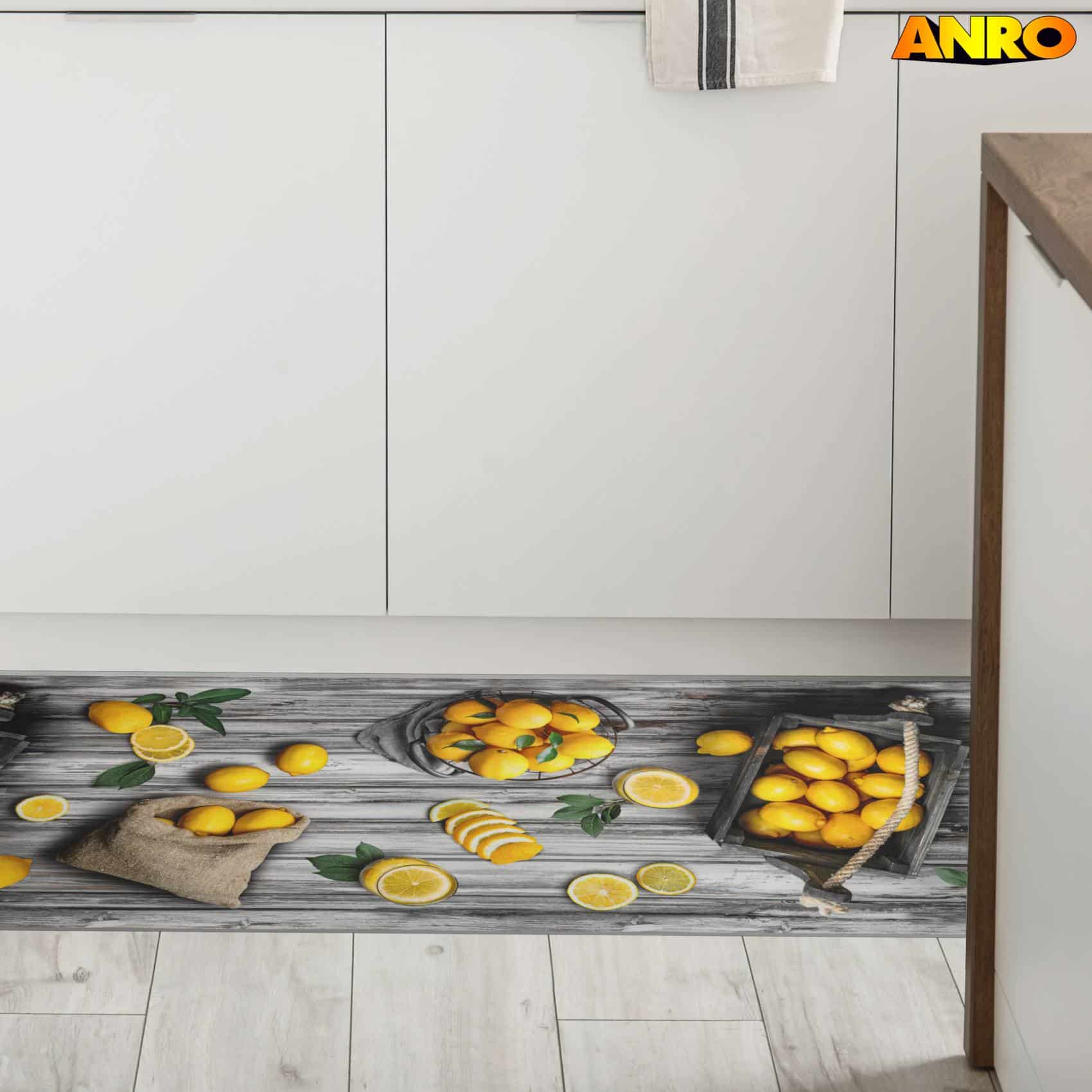 Küchenläufer Teppichläufer abwaschbar Läufer Flur rutschfest pflegeleicht Zitronen 52cm Breite 80 x 52 cm