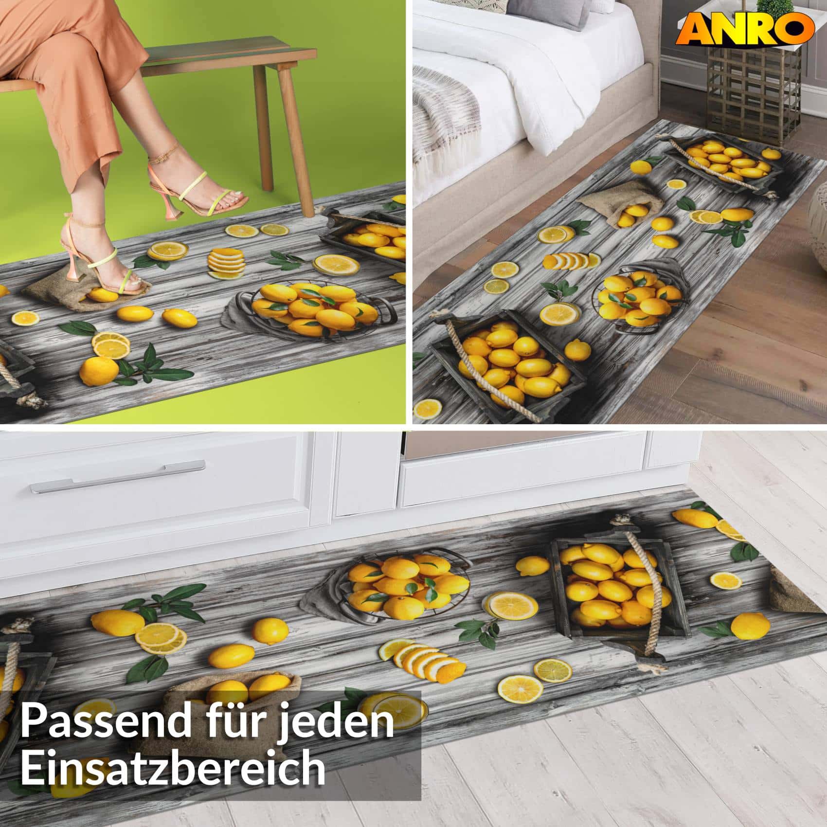 Küchenläufer Teppichläufer abwaschbar Läufer Flur rutschfest pflegeleicht Zitronen 52cm Breite 80 x 52 cm