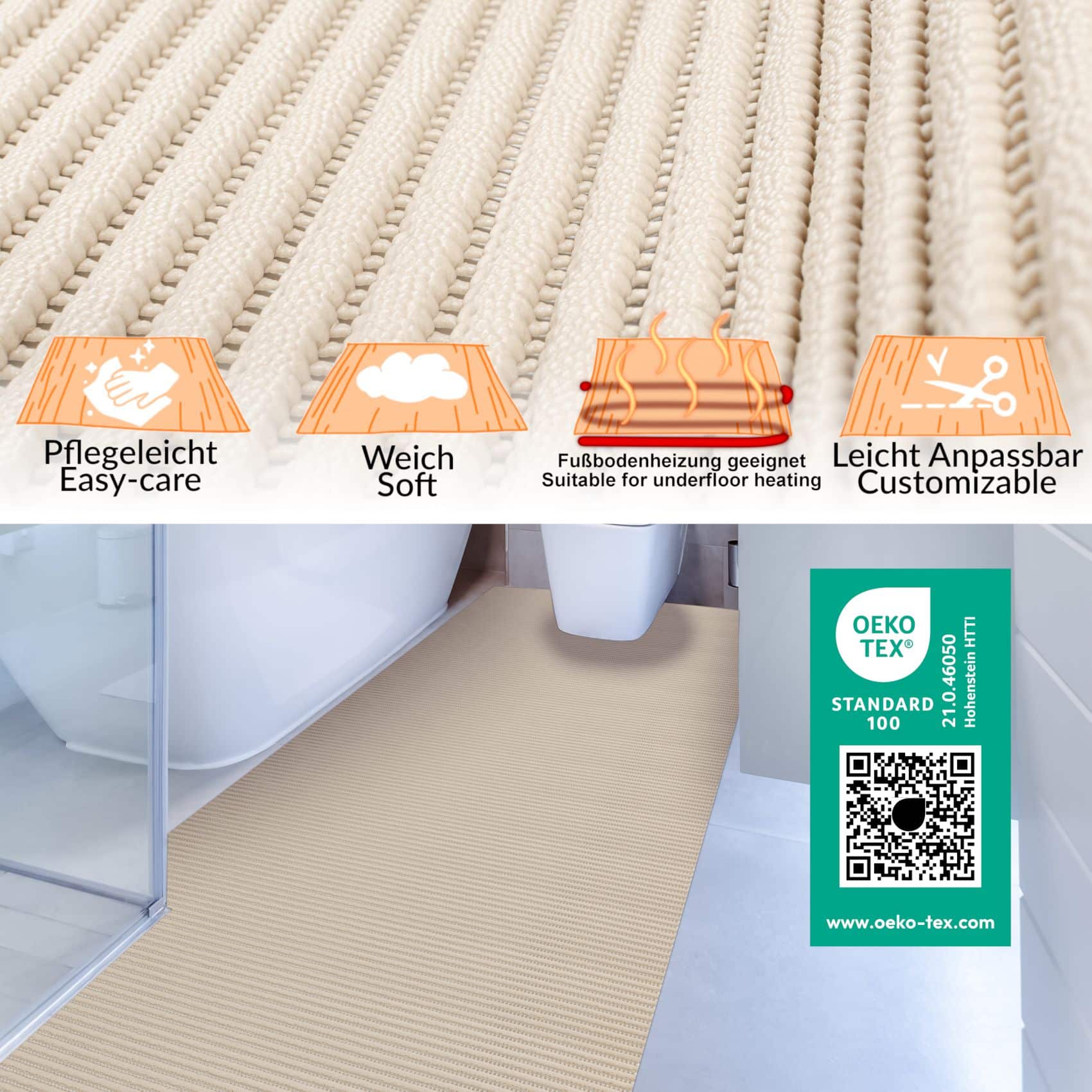 Badematte Uni Beige 100cmx60cm