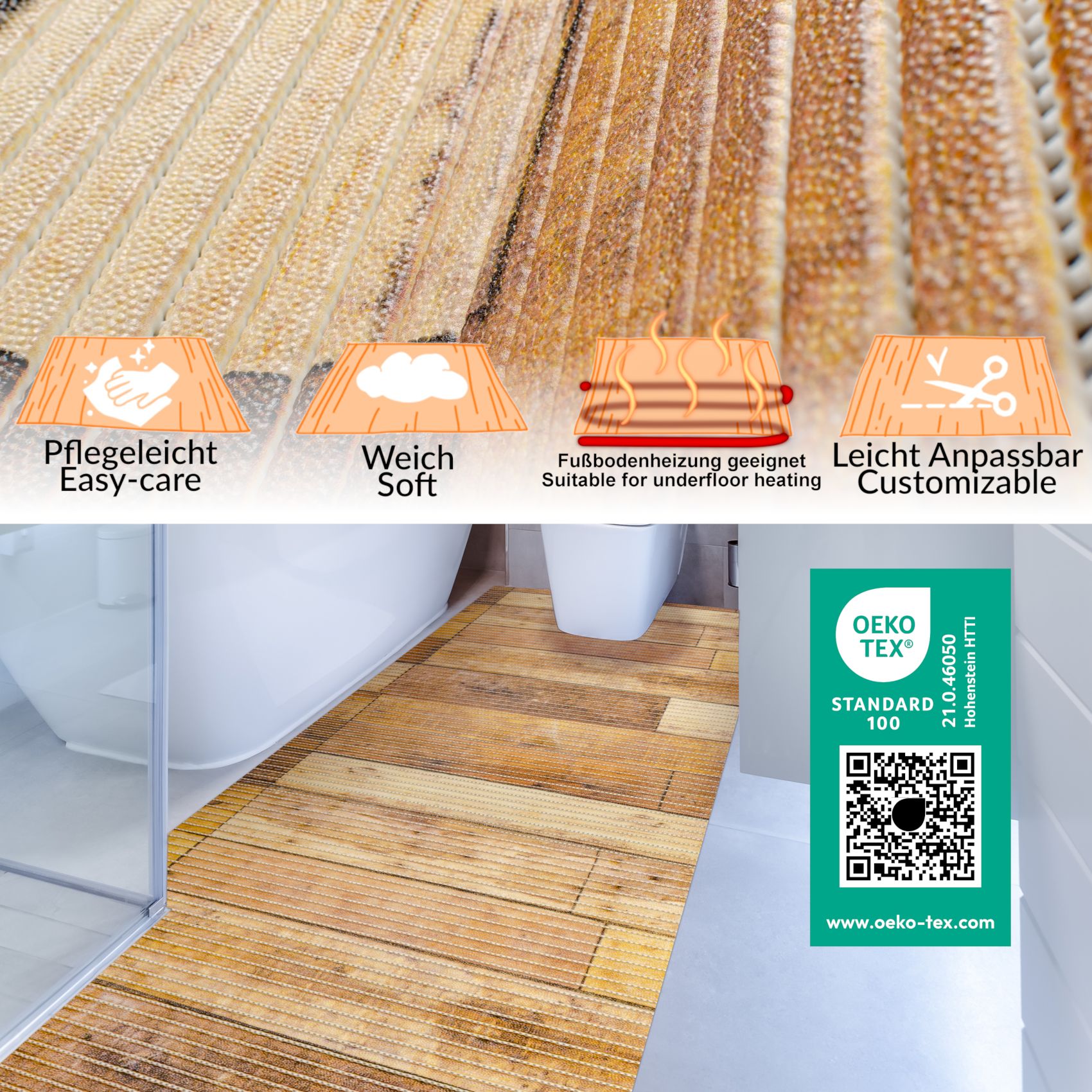 Badematte Holz Braun 65cmx75cm