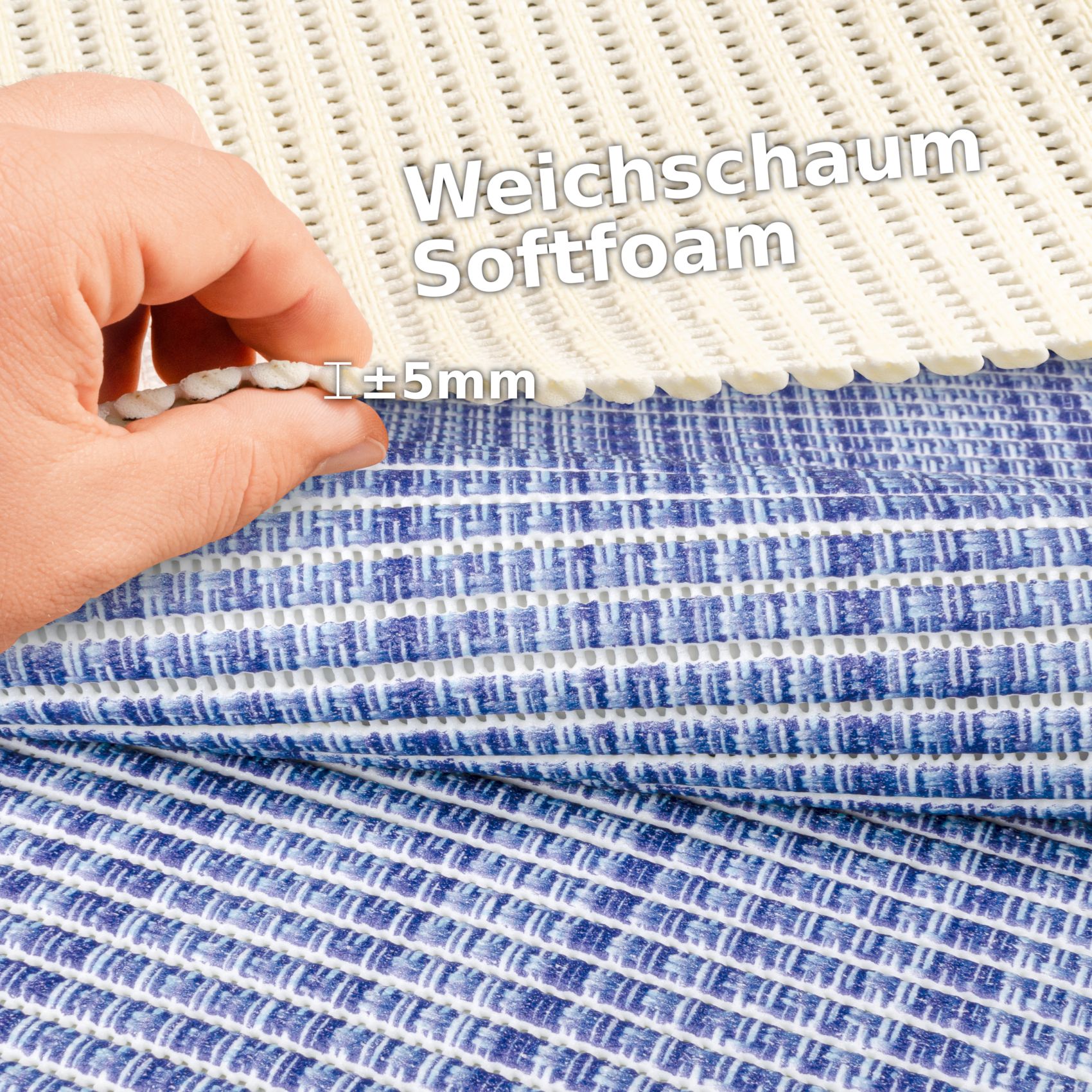 Badematte aus Meterware Leinen Optik Blau Breite 65cm Weichschaummatte Badvorleger 90cm