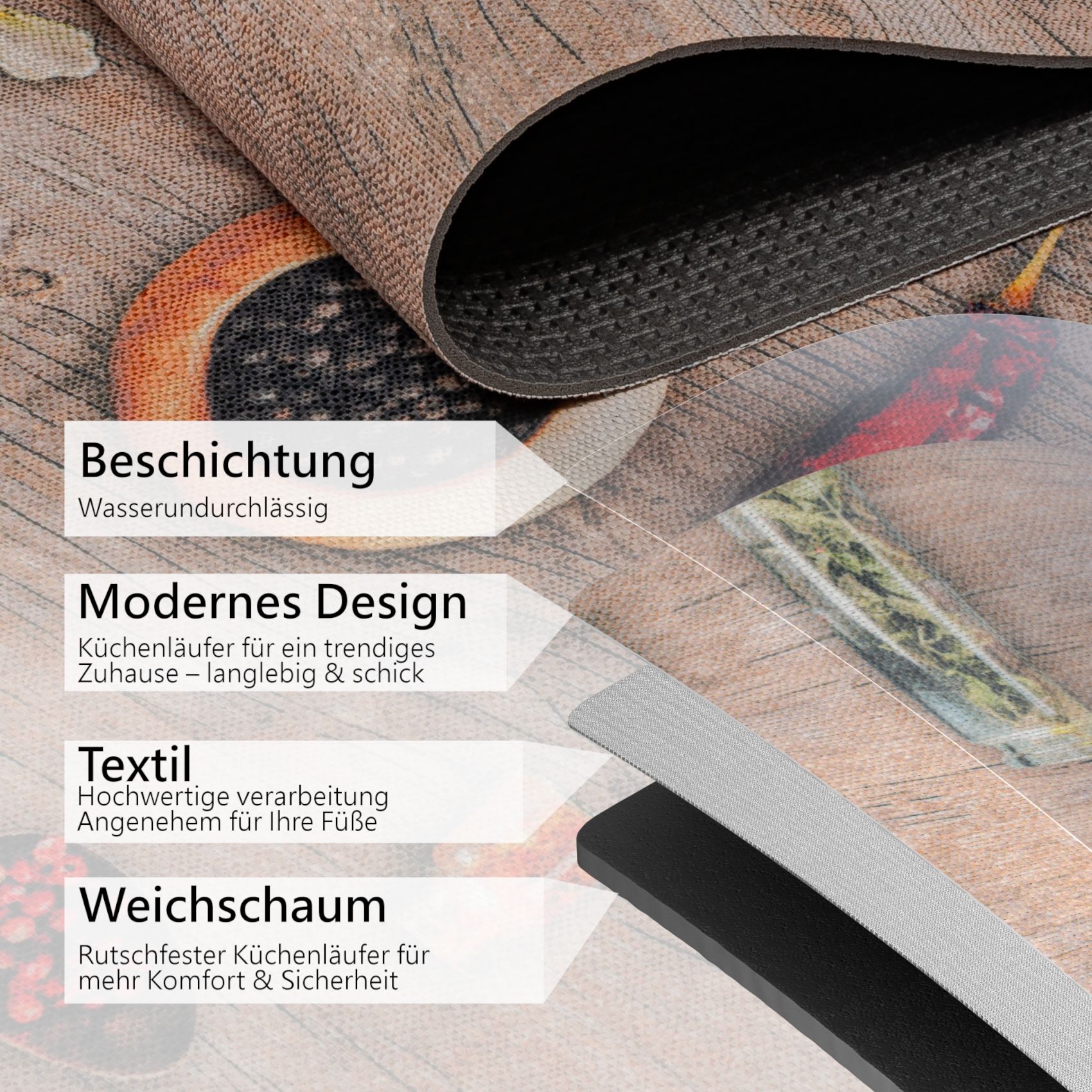 Küchenläufer Zutaten Breite 65cm Bodenteppich 85x60cm