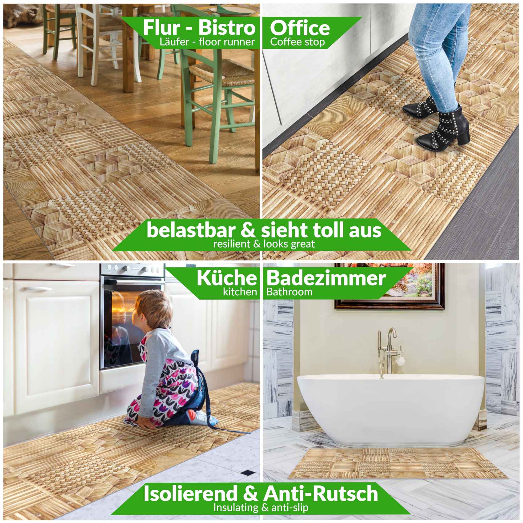 Teppich Küchenläufer Teppichläufer Läufer Flur abwischbar PVC Mirza Vimini Beige 50x90cm