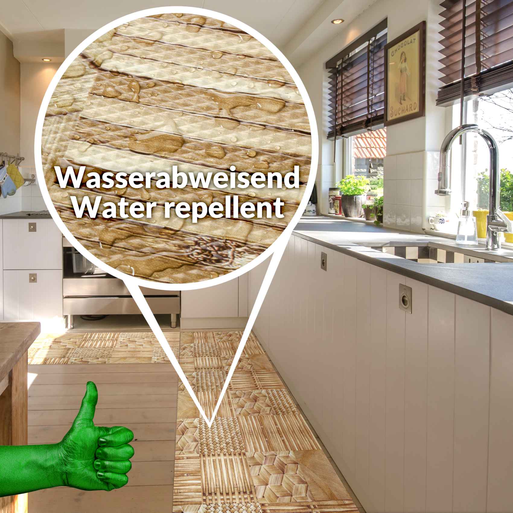 Teppich Küchenläufer Teppichläufer Läufer Flur abwischbar PVC Mirza Vimini Beige 50x90cm