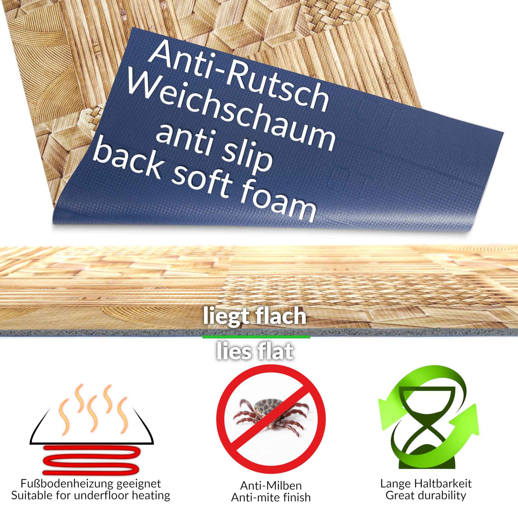 Teppich Küchenläufer Teppichläufer Läufer Flur abwischbar PVC Mirza Vimini Beige 50x90cm