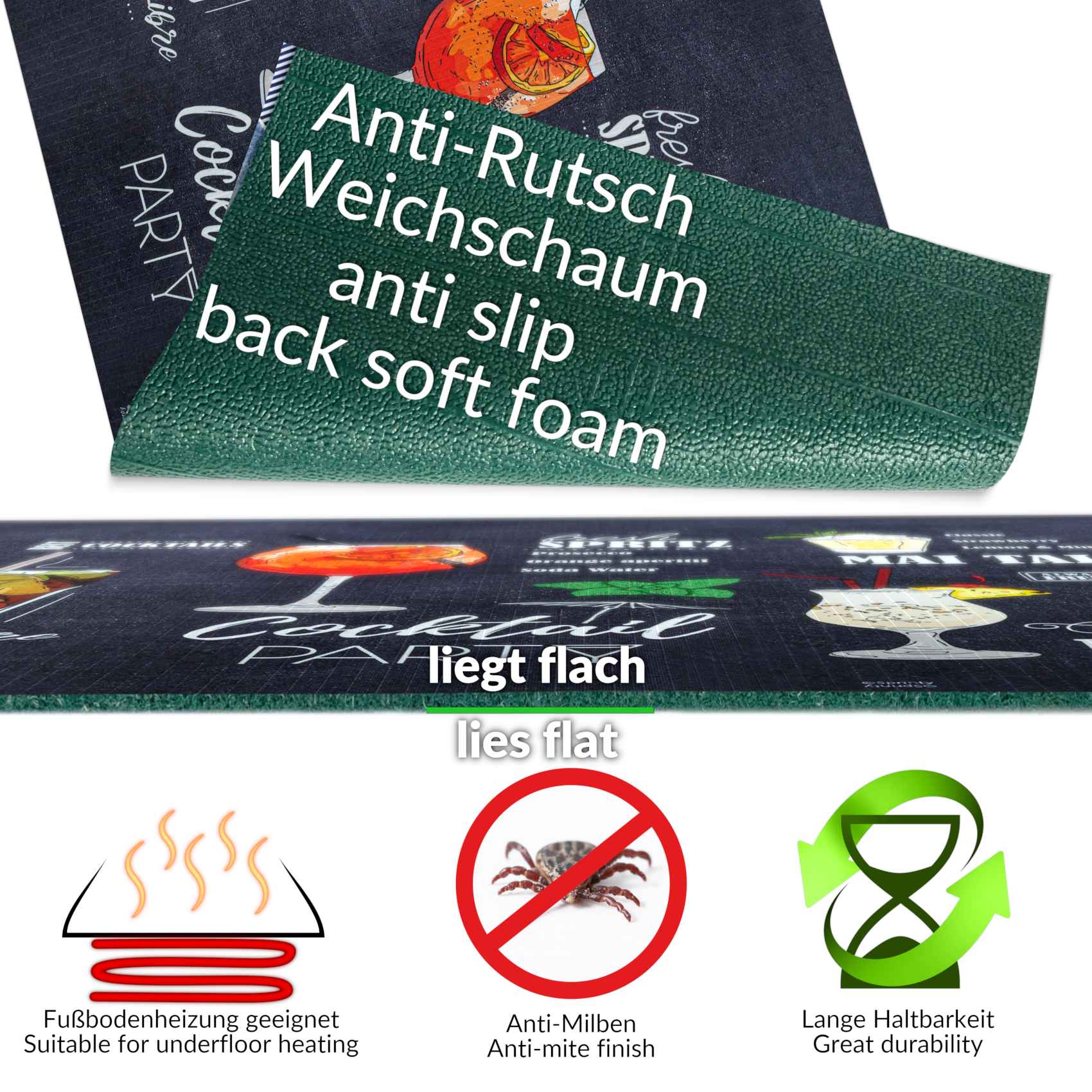 Küchenläufer waschbar Textil + PVC Küchenteppich rutschfest Sprinty Pub Mehrfarbig 50x85cm