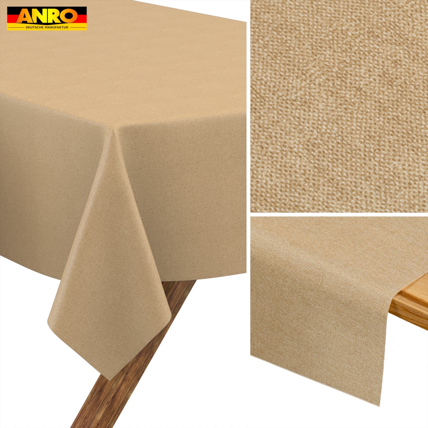 Tischdecke abwaschbar Tischwäsche Gartentischdecke Leinenoptik Baumwolle Polyester Beige