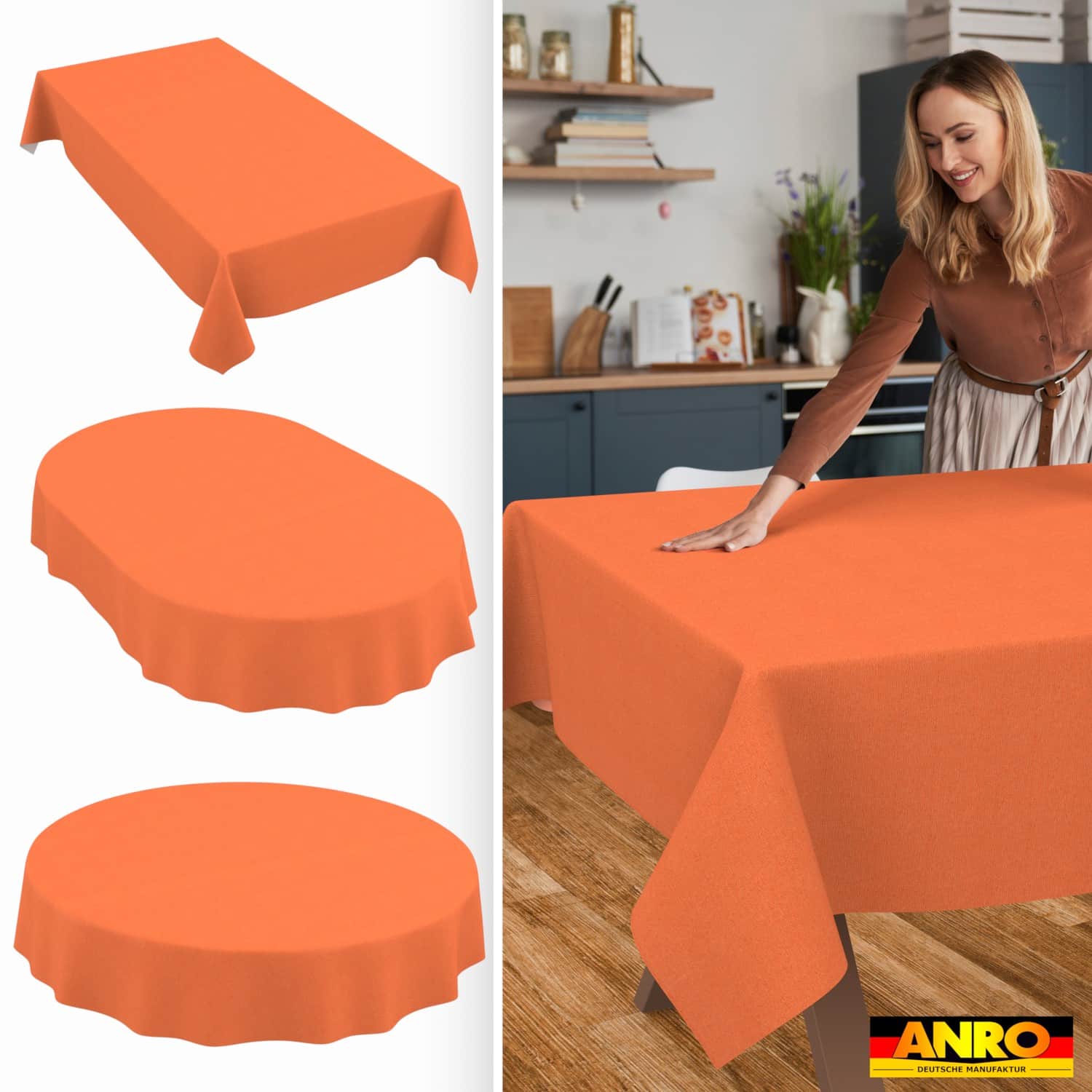 Tischdecke abwaschbar Tischwäsche Gartentischdecke Leinenoptik Baumwolle Polyester Orange