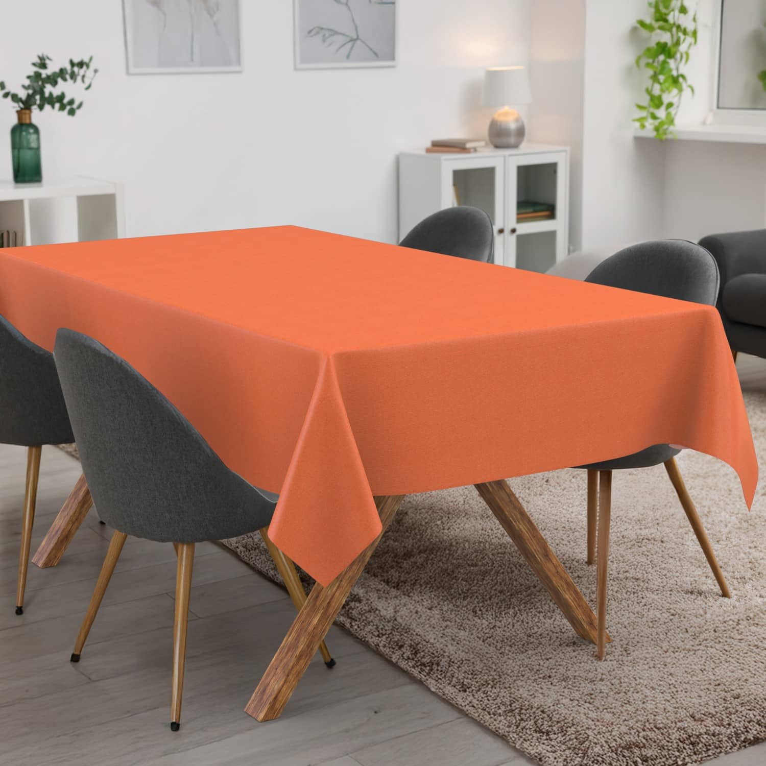 Tischdecke abwaschbar Tischwäsche Gartentischdecke Leinenoptik Baumwolle Polyester Orange