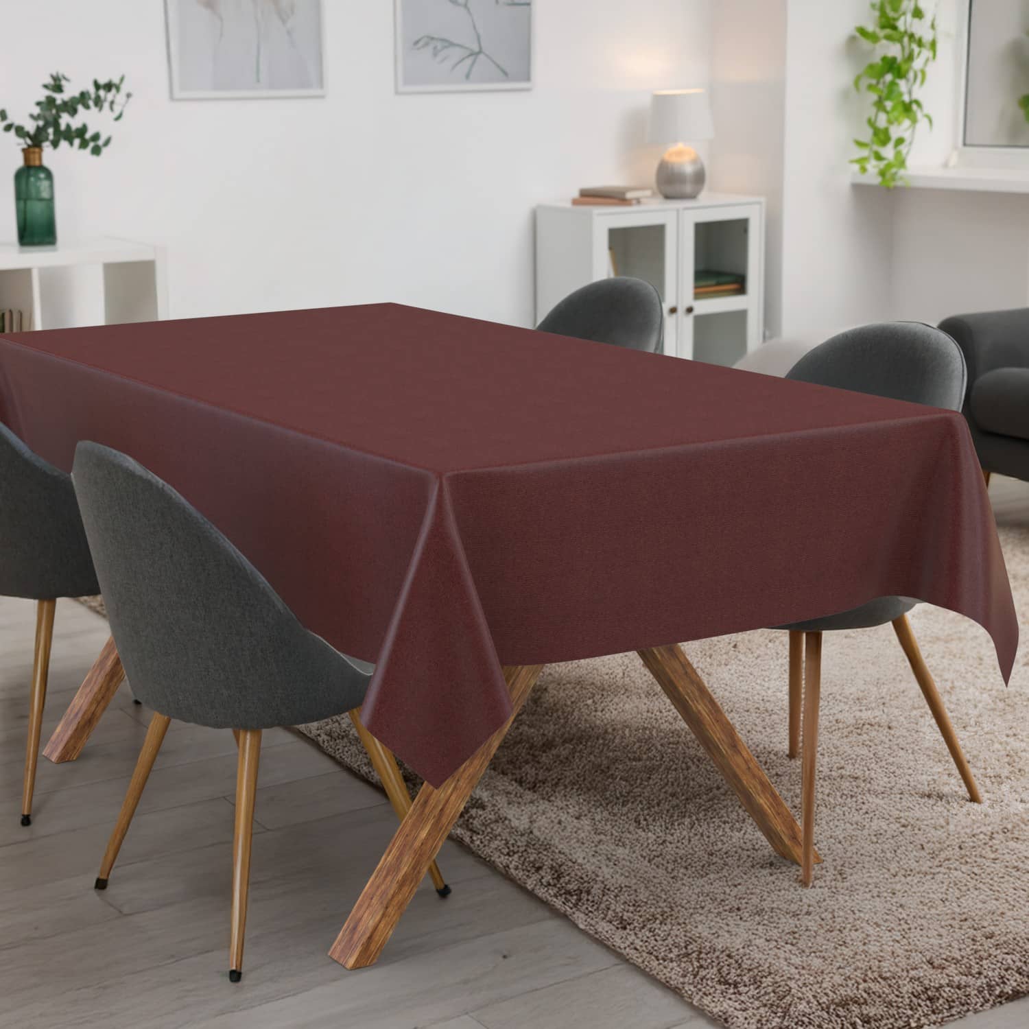 Tischdecke abwaschbar Tischwäsche Gartentischdecke Leinenoptik Baumwolle Polyester Bordeaux