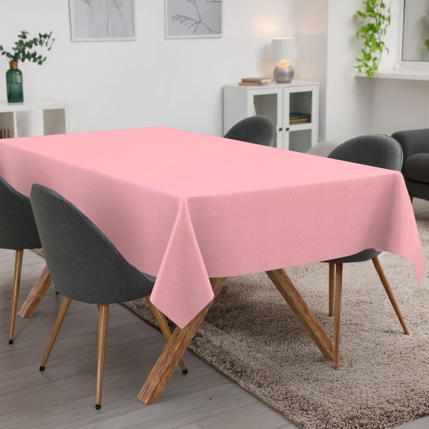 Tischdecke abwaschbar Tischwäsche Gartentischdecke Leinenoptik Baumwolle Polyester Pink